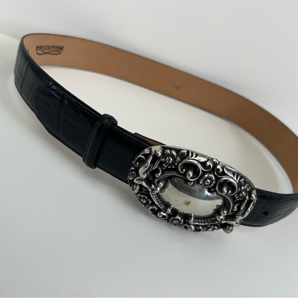 Vintage Brighton 1995 Cherubs Angels Croc Black Belt, Size Large - Picture 2 of 5